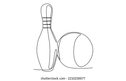 Continuous line of bowling ball and pins