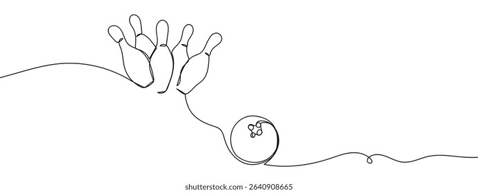 Continuous line bowling pin Vector lines, cut background.