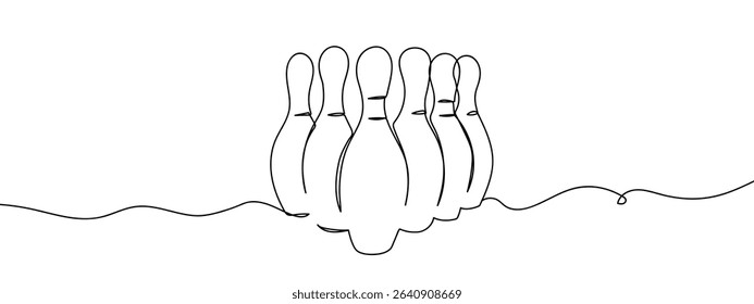 Continuous line bowling pin Vector lines, cut background.