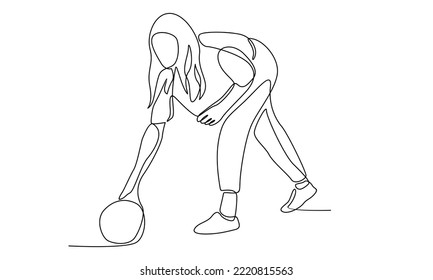 continuous line of bowling player throw ball into lane to hit the pin