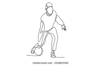 continuous line of bowling player throw ball into lane to hit the pin