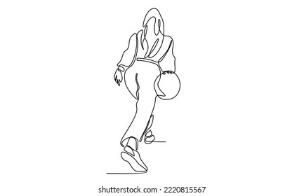 continuous line of bowling player throw ball into lane to hit the pin