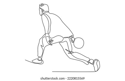 continuous line of bowling player throw ball into lane to hit the pin