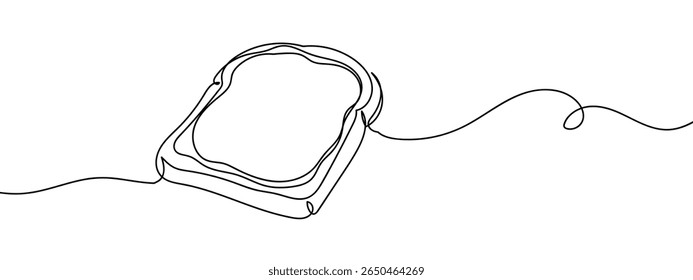 Continuous line, bread with butter, food illustration Minimal hand drawn line vector cut out background.