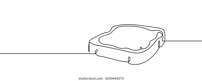 Continuous line, bread with butter, food illustration Minimal hand drawn line vector cut out background.