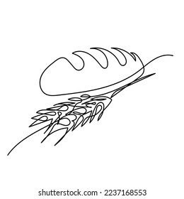 continuous line of bread and wheat. wheat and bread one line concept. single line drawing of wheat bread isolated on white background