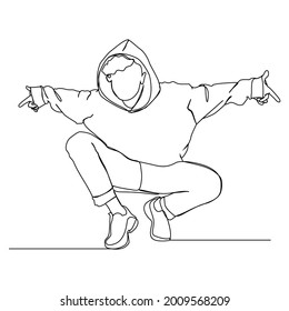 continuous line Breakdancing young man in hoodie with hairstyle
