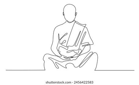 continuous line of buddhist monks meditating.single line vector of buddhist monks worshiping.buddhist religious worship one line drawing