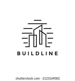 continuous line building town logo design, vector graphic symbol icon illustration creative idea