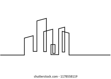 continuous line building vector illustration on white background