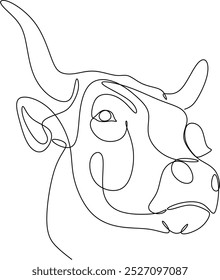 Continuous line bull logo. Buffalo one line vector illustration.
. Hand drawn