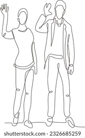Continuous line of businesman thinking of something vector. Crossing left arm,right hand touching at chin.