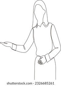 Continuous line of businesman thinking of something vector. Crossing left arm,right hand touching at chin.