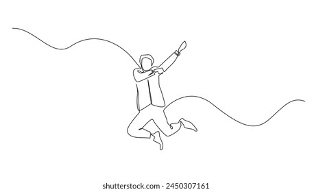 continuous line of business man jumping with flying style.success of young businessman in one line drawing