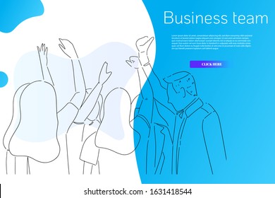Continuous line Business meeting teamwork seminar
for internet advertising.
Influencer marketing, social media or network promotion, SMM banner, landing page, flyer.Vector illustration