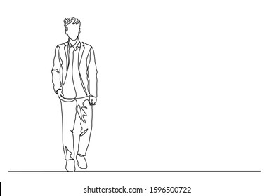 Continuous line Business men standing in a simple design Hand-drawn style
