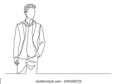 Continuous line Business men standing in a simple design Hand-drawn style