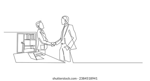 continuous line of business people shaking hands.single line shaking hands sign of working together .reaching a work agreement.business office atmosphere.shaking hands congratulating 