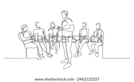 continuous line business seminar.single line vector seminar with motivator.motivator public speaking one line drawing
