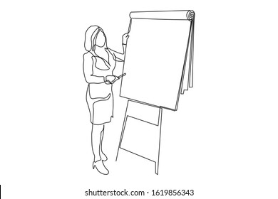 Continuous line Business women presenting meeting work vector illustration