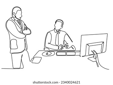 
continuous line of a businessman caught playing computer games at work