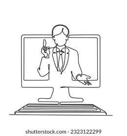 continuous line of a businessman explaining something online vector illustration