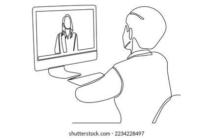 continuous line of businessman in the office on video call