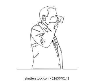 continuous line of businessman picking a coffee cup to drink vector.