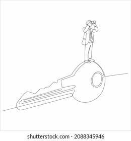 
continuous line of businessmen standing on big key