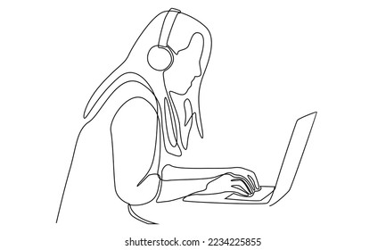 Continuous line of businesswoman doing video call
