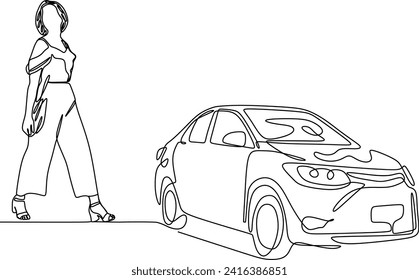 continuous line of businesswomen selling cars