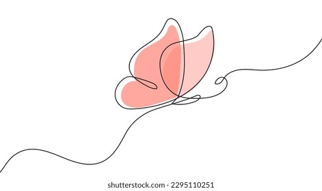 Continuous line butterfly art. Outline single art butterfly hand drawn sketch element on white background. Concept spring nature, fly. Vector Illustration