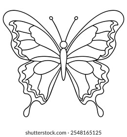 Continuous line butterfly art. Outline single art butterfly hand drawn sketch element on white background. Concept spring nature, fly. Vector Illustration