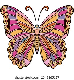 Continuous line butterfly art. Outline single art butterfly hand drawn sketch element on white background. Concept spring nature, fly. Vector Illustration