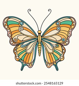 Continuous line butterfly art. Outline single art butterfly hand drawn sketch element on white background. Concept spring nature, fly. Vector Illustration