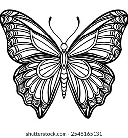 Continuous line butterfly art. Outline single art butterfly hand drawn sketch element on white background. Concept spring nature, fly. Vector Illustration