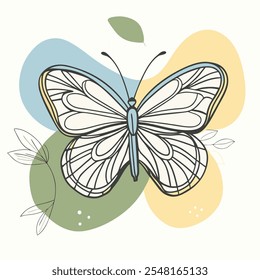 Continuous line butterfly art. Outline single art butterfly hand drawn sketch element on white background. Concept spring nature, fly. Vector Illustration