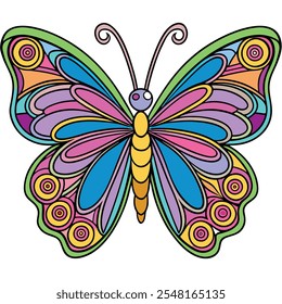 Continuous line butterfly art. Outline single art butterfly hand drawn sketch element on white background. Concept spring nature, fly. Vector Illustration