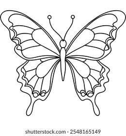 Continuous line butterfly art. Outline single art butterfly hand drawn sketch element on white background. Concept spring nature, fly. Vector Illustration