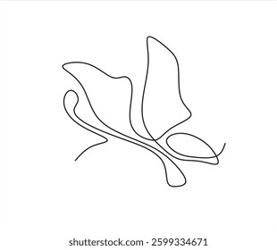 Continuous line butterfly art. Outline single art butterfly hand drawn sketch element on white background. Concept spring nature, fly. Vector Illustration