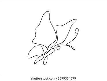 Continuous line butterfly art. Outline single art butterfly hand drawn sketch element on white background. Concept spring nature, fly. Vector Illustration