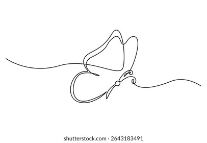 Continuous line butterfly art. Outline single art butterfly hand drawn sketch element on white background. Concept spring nature, fly.