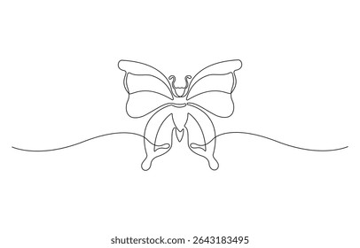 Continuous line butterfly art. Outline single art butterfly hand drawn sketch element on white background. Concept spring nature, fly.