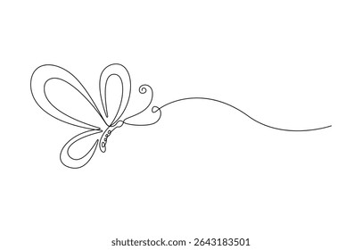 Continuous line butterfly art. Outline single art butterfly hand drawn sketch element on white background. Concept spring nature, fly.