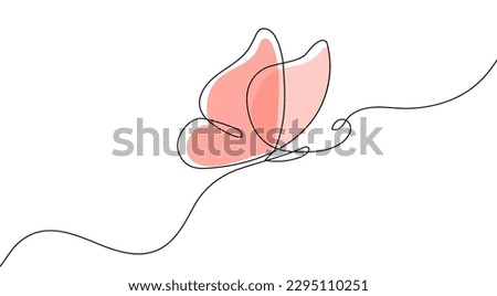 Continuous line butterfly art. Outline single art butterfly hand drawn sketch element on white background. Concept spring nature, fly. Vector Illustration