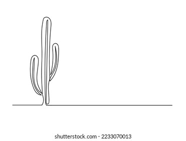 continuous line of cactus trees.one line drawing of cactus in the middle of desert.line art of cactus
