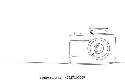 Continuous line camera art. Single line photo camera concept. Line art, outline, banner in minimalism style. Vector illustration