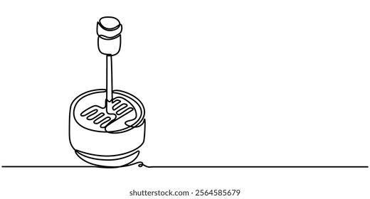 continuous line of car manual transmission.drawing of one line icon of transmission stick on car.isolated white background, Gear box icon Vector outline, Gearshift icon Simple outline vector logo.