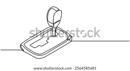continuous line of car manual transmission.drawing of one line icon of transmission stick on car.isolated white background, Gear box icon Vector outline, Gearshift icon Simple outline vector logo.