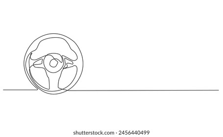 Durchgehende Linie der Fahrzeuglenkung. Fahrzeuglenkrad-Symbol in einer Linienzeichnung. Isolierter weißer Hintergrund